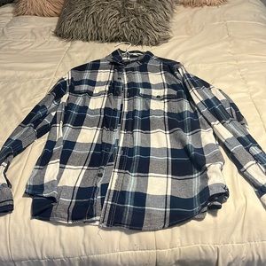 old navy blue and white plaid button up